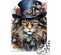 Puzzles Jigsaw 1000 Pièces Portrait de Chat Steampunk Puzzles 52x38cm/1000pcs pour Adultes Et Enfants Cadeau Jeu D'Intelligence Familial DIY Carton