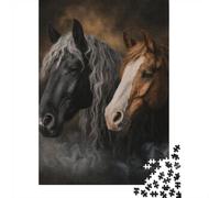 Puzzles Jigsaw 1000 Pièces Portraits de Chevaux-Realistic Equine Art Puzzles 52x38cm/1000pcs pour Adultes Et Enfants Cadeau Jeu D'Intelligence Pression Réduite Bricolage Carton