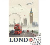 Puzzles Jigsaw 1000 Pièces Poster de Voyage de Londres-Vintage Retro Illustration Style Puzzles 70x50cm/1000pcs pour Enfants Cadeau Jeu D'Intelligence Familial DIY Carton