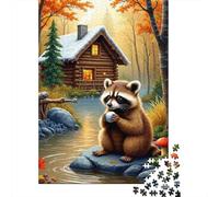 Puzzles Jigsaw 1000 Pièces Raccoon par Cabin Lake Puzzles 38x26cm/1000pcs pour Enfants Cadeau Jeu D'Intelligence Pression Réduite DIY Carton