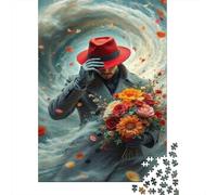 Puzzles Jigsaw 1000 Pièces Red Hat Homme Fleurs Puzzles 52x38cm/1000pcs pour Enfants Cadeau Jeu D'Intelligence Familial Bricolage Carton