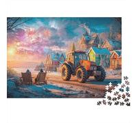 Puzzles Jigsaw 1000 Pièces Scène du Village d'hiver Puzzles 38x26cm/1000pcs pour Enfants Cadeau Illustration de fête Jeu D'Intelligence Pression Réduite DIY Carton