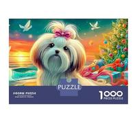Puzzles Jigsaw 1000 Pièces Shih Tzu avec Arbre de Noël Puzzles 52x38cm/1000pcs pour Enfants Cadeau Jeu D'Intelligence Familial Bricolage Carton