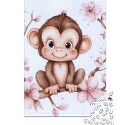Puzzles Jigsaw 1000 Pièces Singe Mignon-Watercolor Illustration Style Puzzles 52x38cm/1000pcs pour Enfants Cadeau Jeu D'Intelligence Pression Réduite Bricolage Carton