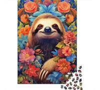 Puzzles Jigsaw 1000 Pièces Sloth au Milieu des Fleurs Puzzles 70x50cm/1000pcs pour Adultes Et Enfants Cadeau Jeu D'Intelligence Pression Réduite DIY Carton