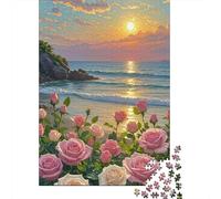 Puzzles Jigsaw 1000 Pièces Sunset Beach Roses Puzzles 52x38cm/1000pcs pour Adultes Et Enfants Cadeau Jeu D'Intelligence Pression Réduite DIY Carton