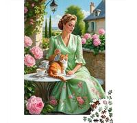 Puzzles Jigsaw 1000 Pièces Temps de thé Dame Vintage Puzzles 52x38cm/1000pcs pour Enfants Cadeau Jeu D'Intelligence Pression Réduite DIY Carton