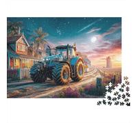 Puzzles Jigsaw 1000 Pièces Tracteur au crépuscule- Puzzles 52x38cm/1000pcs pour Enfants Cadeau Style de scène de Ferme Rurale Jeu D'Intelligence Pression Réduite Bricolage Carton