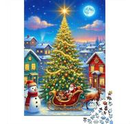 Puzzles Jigsaw 1000 Pièces Village Arbre de Noël Puzzles 52x38cm/1000pcs pour Enfants Cadeau Jeu D'Intelligence Pression Réduite DIY Carton