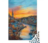 Puzzles Jigsaw 1000 Pièces Ville de Sunset Harbor Puzzles 52x38cm/1000pcs pour Adultes Et Enfants Cadeau Jeu D'Intelligence Pression Réduite DIY Carton