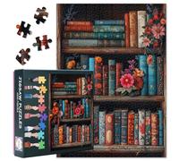 Puzzles Jigsaw 1000 pièces Vintage Livres - 1000 pièces Puzzle pour adultes Bibliothèque, puzzle difficilement stimulant Fleurs en floraison (70 x 50 cm), soirée jeux en famille & décoration