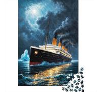Puzzles Jigsaw 1000 Pièces Voyage Nocturne du Navire Titanic Puzzles 70x50cm/1000pcs pour Adultes Et Enfants Cadeau Jeu D'Intelligence Pression Réduite DIY Carton