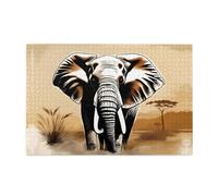 Puzzles JKIEGOQ 1000 Pièces Éléphant Africain Imprimé Éducatif intellectuel Puzzles en Bois Puzzles Amusants Jeu Soulagement du Stress