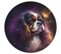 Puzzles King Charles Spaniel pour Adultes Puzzle Rond de 1000 pièces Activité familiale, Casse-tête, Décoration intérieure, Cadeau de Vacances 67,5 x 67,5 cm