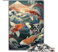 Puzzles Koi Japonais pour Adultes 1000 pièces, Jeux Amusants, décoration Murale, Cadeaux d'anniversaire et de Noël Uniques 50x75cm