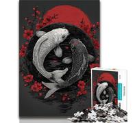 Puzzles Koi Noir et Blanc pour Adolescents, Aidez Le Cerveau à exercer des Jouets addictifs pour cultiver la Patience Une œuvre d'art 50x75cm