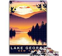 Puzzles Lake George, NY, pour Adolescents, 1000 pièces, activité familiale avec Affiche et fiche de Questions-réponses pour Les 14 Ans et Plus, 1000 pièces (26x38cm)