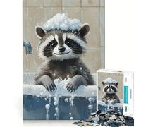 Puzzles L'heure du Bain du Raton Laveur pour Adultes, 1000 pièces, Collection Joy Quality Edge Art, pour développer la réflexion (38x52cm)