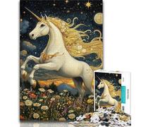 Puzzles Licorne Blanche pour Adultes 1000 Pièces, Jouets Éducatifs et Apprentissage, Jeux Familiaux avec Affiche et Fiche de Questions Assorties 38x52cm