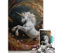 Puzzles Licorne Mystérieuse pour Adultes 1000 Pièces, Anti-Stress Staycation Tuer Le Temps avec Affiche et Fiche Trivia Assorties 38x26cm
