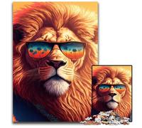 Puzzles Lion Lunettes de Soleil pour Adultes, Puzzles en Bois de 1 000 pièces pour Adultes, Casse-tête Stimulant pour Adolescents, soirées de Jeux en Famille Amusantes 50x75cm