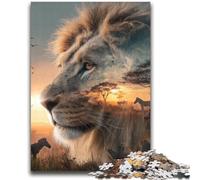 Puzzles Lion Mountain Range 1000 pièces pour Adultes, Jouets éducatifs et éducatifs, Jeux familiaux avec Affiche et fiche de Questions-réponses (38x52cm)