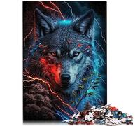 Puzzles Loup aux Yeux Rouges 1000 pièces Puzzles en Carton Premium 100% Planche recyclée pour Adultes et Enfants 10,27 x 14,96 Pouces
