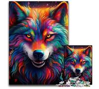 Puzzles Loup coloré 1000 pièces pour Adultes, Puzzles en Carton pour décoration intérieure, entraînement cérébral et Cadeaux de Noël 26x38cm / 10,23x14,96 Pouces