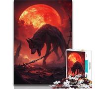 Puzzles Loup sous la Lune de Sang 1 000 pièces pour Adolescents Jouet éducatif et décompressant Cadeaux du Père Noël Secret (26x38cm)