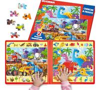 Puzzles Magnétiques Tout-Petits 3 à 5 Ans - Éducatif Cadeau Enfants 3 Ans | 60 Pièces Puzzles - 2 Jeux Pack Search and Find - Plateau Avec Objets Cachés, Scènes Construction Et Dinosaures