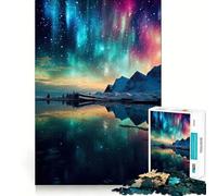 Puzzles Montagnes Aurores Boréales pour Adultes 1000 Pièces Rappel Amélioration Temps Paisible Découpe Serrée Liste de souhaits du Père Noël (50x75cm)
