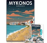 Puzzles Mykonos Grèce Nuit Art pour Adolescents 1000 pièces, Jeu éducatif, Jouet de défi, décoration Murale, Cadeaux d'anniversaire et de Noël Uniques 50x75cm