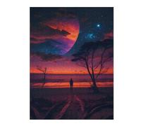 Puzzles Mystical Beach Under A Giant Planet Puzzles pour Adultes, Jouets Anti-Stress, Modèles À Assembler, Parfaits comme Cadeaux pour Toute La Famille 52x38cm/1000pcs