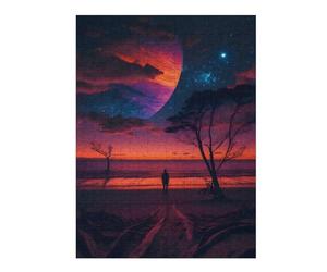 Puzzles Mystical Beach Under A Giant Planet Puzzles pour Adultes, Jouets Anti-Stress, Modèles À Assembler, Parfaits comme Cadeaux pour Toute La Famille 52x38cm/1000pcs
