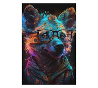 Puzzles Neon Animal Portrait with Glasses Puzzles pour Adultes - Jeu Manuel - Défi Difficile - Idéal comme Cadeau pour Toute La Famille 1000pcs(75x50cm)