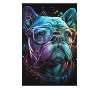 Puzzles Neon Bulldog Glasses Art Print Puzzles pour Adultes - Jeu Manuel - Défi Difficile - Idéal comme Cadeau pour Toute La Famille 1000pcs(75x50cm)