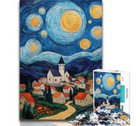 Puzzles Night Sky City pour Adultes 1000 pièces, Difficiles à compléter mais Amusants et Humoristiques avec Affiche et Feuille de Questions Assorties 50x75cm
