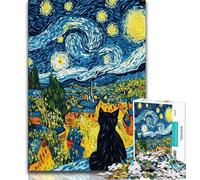 Puzzles Night Sky Night Sky Cat pour Adolescents 1000 pièces, Jeu Stimulant et Jeu Familial avec des pièces entièrement emboîtables de Formes aléatoires 38x26cm