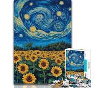 Puzzles Night Sky Tournesols la Nuit pour Adolescents 1000 Puzzles, Difficiles à compléter mais Amusants et Humoristiques, Cadeau d'anniversaire, Cadeaux, Art Mural 38x26cm