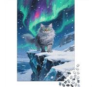 Puzzles Norwegian Forest Chat 1000 Pièces Pour Adultes,Aurore boréale dans la neige Un Jeu De Dexérité Très Difficile Puzzle En Bois Jeu ÉduChatif Et Stimulant Un Jeu Cadeau Original 1000pcs (75x50cm)