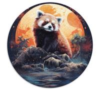 Puzzles Panda Rouge Colorés pour Adultes Puzzles Ronds de 1000 Pièces pour Débutant Niveau de Compétence 1000 Pièces, Idéal pour Les Cadeaux d'anniversaire et de Vacances (67,5x67,5cm)