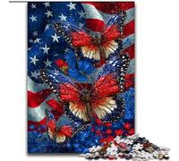 Puzzles Papillons Drapeau américain pour Adolescents 1000 pièces, Jouets éducatifs et éducatifs, Jeux familiaux avec Affiche et fiche de Questions-réponses (50x75cm)