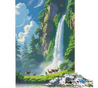 Puzzles Paysage Cascade avec Cerfs 1000 Pièces Puzzle Adulte Puzzle Puzzles pour Adultes Jeu Éducatif Défi Jouet 1000pcs (75x50cm)