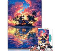 Puzzles Petite Maison au Coucher de Soleil pour Adolescents Puzzle 1000 pièces, Anti-Stress Staycation Tuer Le Temps avec Affiche et Fiche de Trivia Assorties 38x26cm