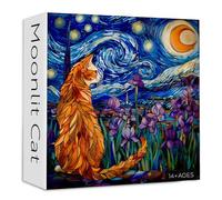 Puzzles PICKFORU pour Adultes de 1000 pièces en Verre teinté avec Fleurs d'iris Violettes, Nuit étoilée, Fleur de Chat au Clair de Lune comme Cadeau pour Les Amoureux des Chats