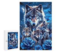 Puzzles pour Adolescentes 1000 PCS Wolf Pack Blue Roses Fantasy Art Print Puzzles pour Adolescentes : Améliorez Votre Mémoire pour Un Anniversaire Ou Noël. Jeu Au Design Magnifique. 1000 PCS