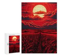 Puzzles pour Adolescentes 300 PCS Red Sunset Over Fields Puzzles pour Adolescentes : Améliorez Votre Mémoire pour Un Anniversaire Ou Noël. Jeu Au Design Magnifique. 300 PCS
