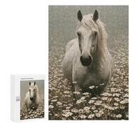 Puzzles pour Adolescentes 300 PCS White Horse in Daisy Field Puzzles pour Adolescentes : Améliorez Votre Mémoire pour Un Anniversaire Ou Noël. Jeu Au Design Magnifique. 300 PCS