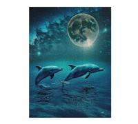 Puzzles pour Adolescentes Dolphins Under The Moonlight Puzzles pour Adultes, Jouets À Faire Soi-même, Cadeaux pour Femmes, Idéal comme Cadeau 52x38cm/1000pcs