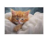 Puzzles pour Adolescentes Fluffy Orange Kitten on Blanket Puzzles pour Adolescentes - Jeux Relaxants - Décoration Parfaite - Cadeaux Anti-Stress 38x26cm/1000pcs